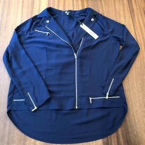 NWT! Kut From the Kloth Zippered Navy Blouse